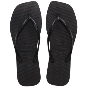 Slim Square Logo Flip Flops (Black)