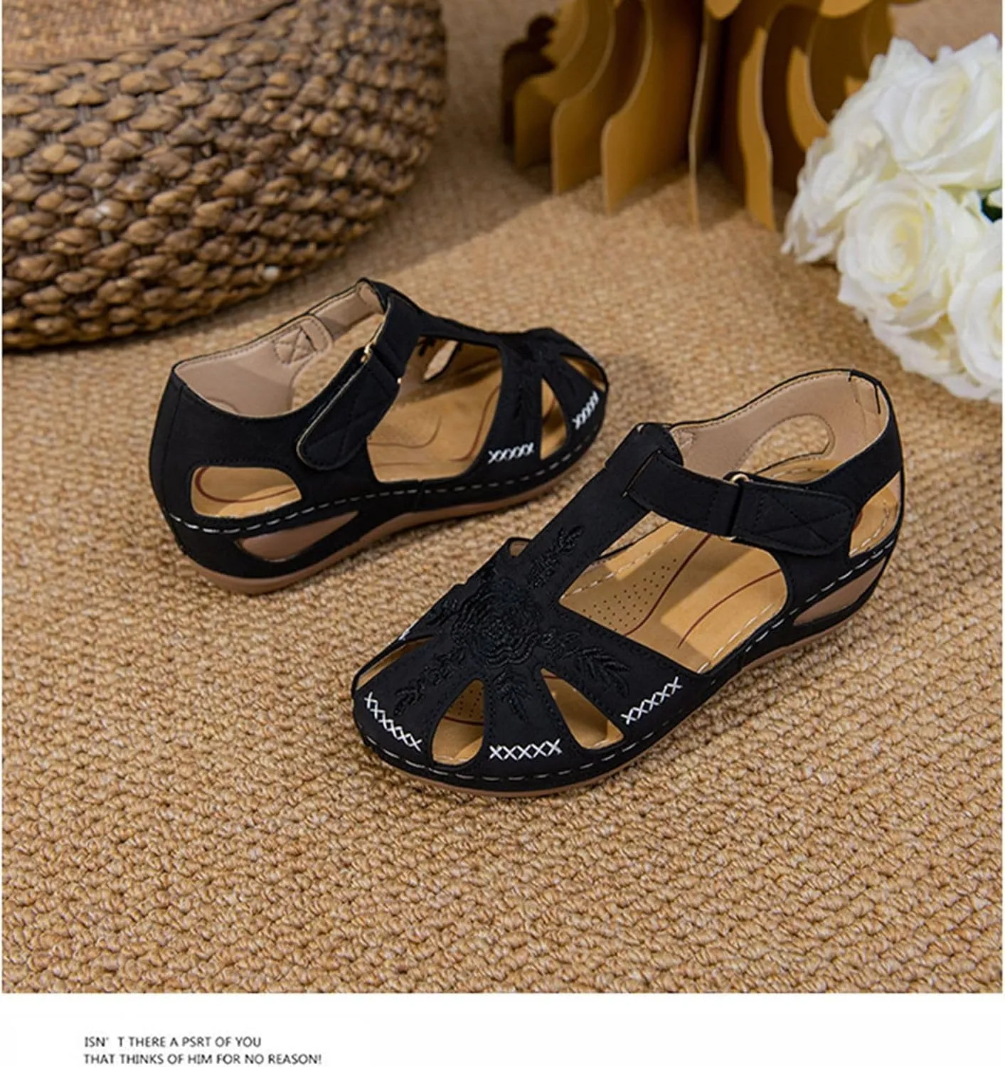 Smoneyful Womens Closed Toe Wedge Sandals Ankle Strap Hook Loop for Summer Casual Outdoor Use Platform Gladiator Style
