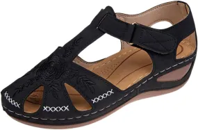 Smoneyful Womens Closed Toe Wedge Sandals Ankle Strap Hook Loop for Summer Casual Outdoor Use Platform Gladiator Style