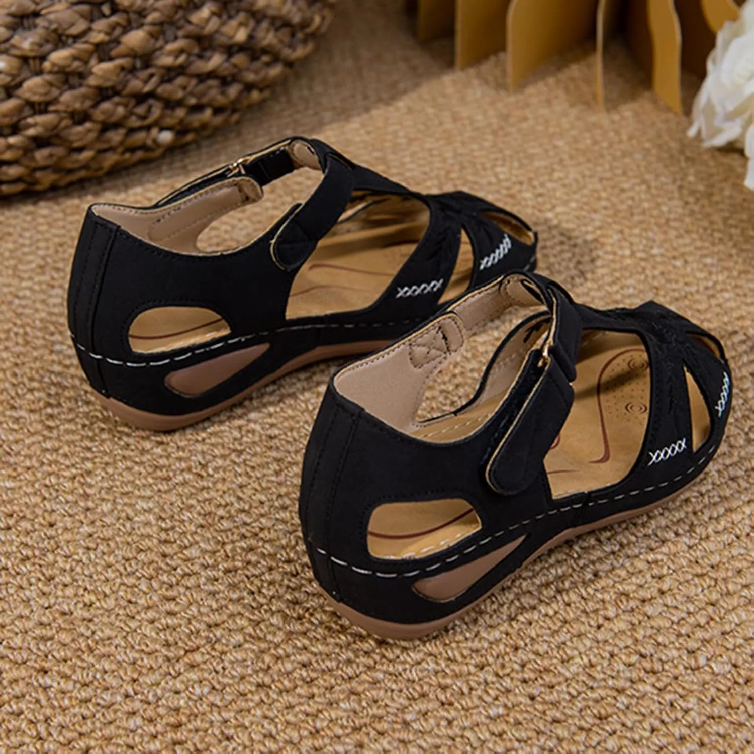Smoneyful Womens Closed Toe Wedge Sandals Ankle Strap Hook Loop for Summer Casual Outdoor Use Platform Gladiator Style