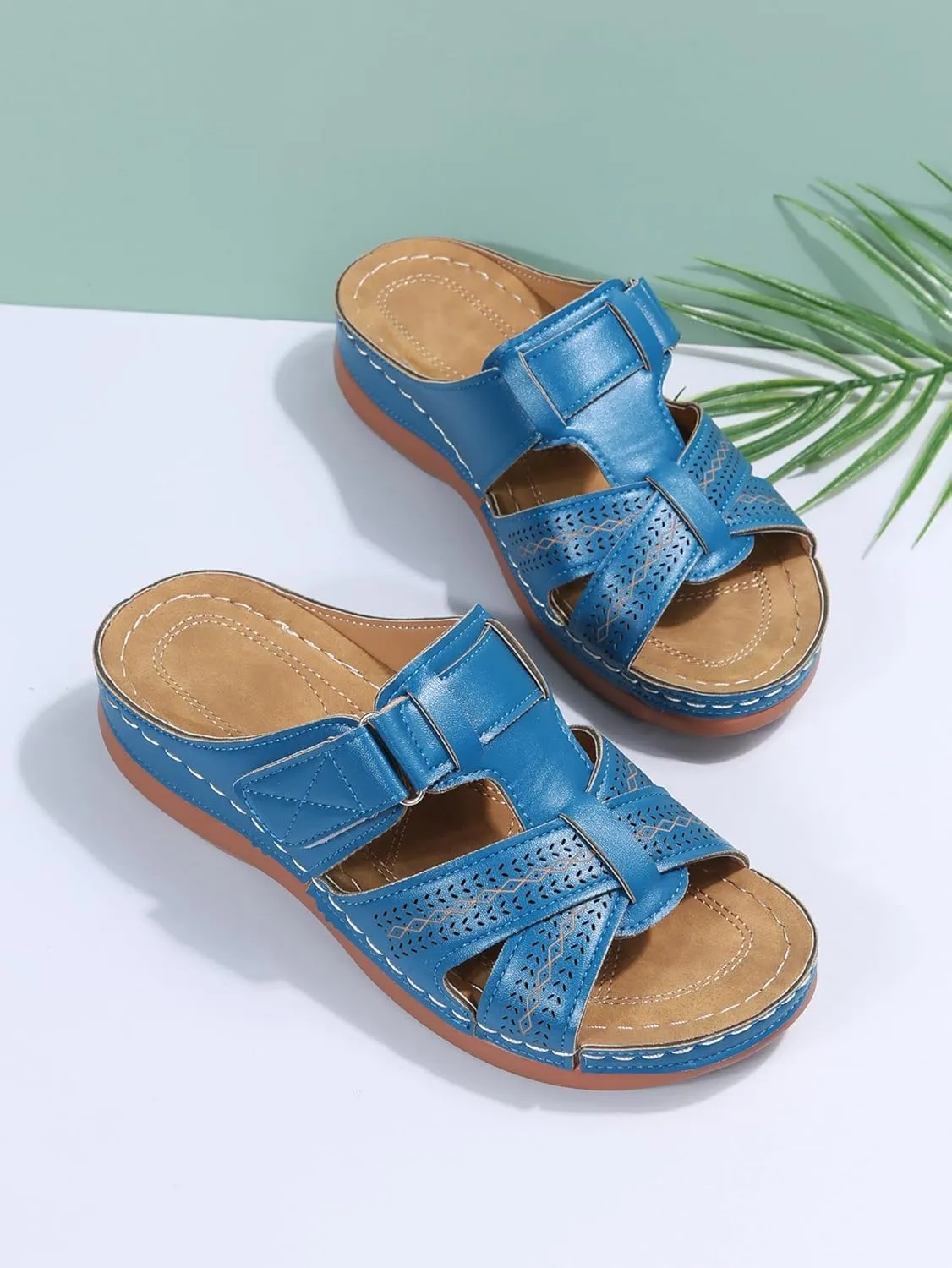 Smoneyful Women's Orthopedic Sandals Arch Support Dressy Summer Comfortable Open Toe Flip Flops Wedge Platform Orthotic Walking Sandals