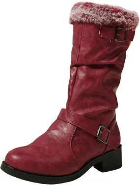 Snow Boots for Women Waterproof Leather Knee High Boots Winter Fully Fur Lined Wide Calf Cowboy Boots