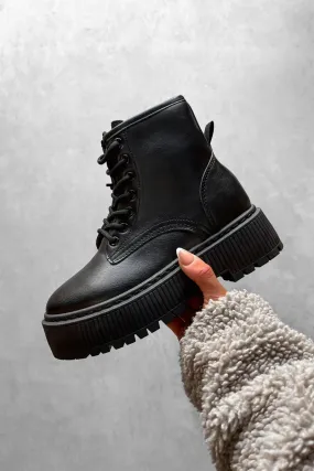 SONAR Chunky Platform Ankle Boots - Black PU