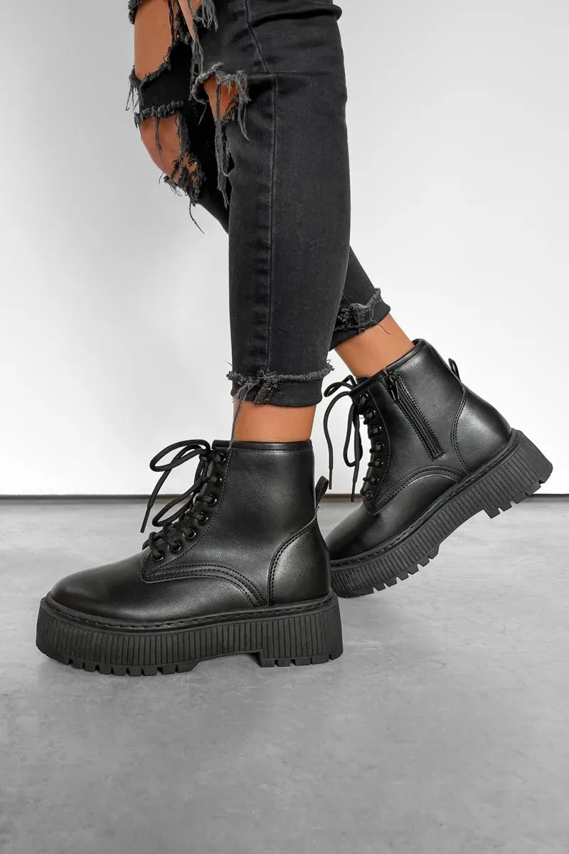 SONAR Chunky Platform Ankle Boots - Black PU