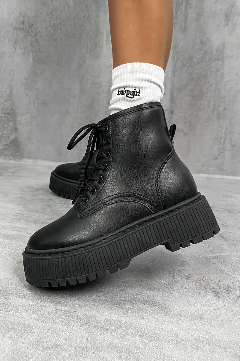 SONAR Chunky Platform Ankle Boots - Black PU