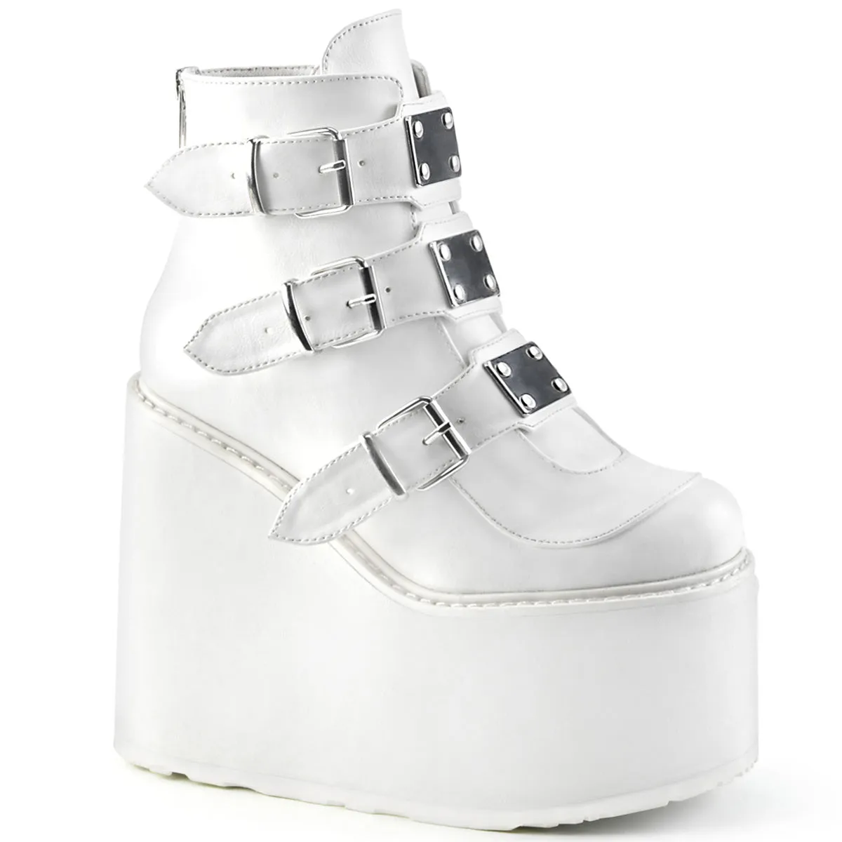 SWING-105 DemoniaCult White Vegan Leather Sexy Women's Ankle Boots (Alternative Footwear)