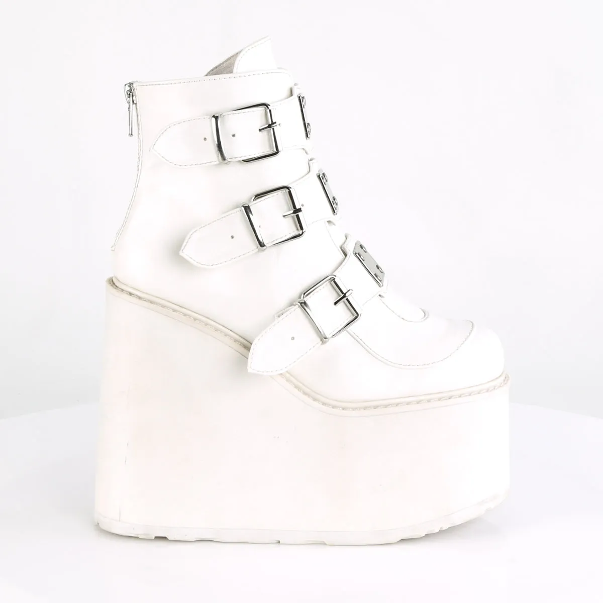 SWING-105 DemoniaCult White Vegan Leather Sexy Women's Ankle Boots (Alternative Footwear)