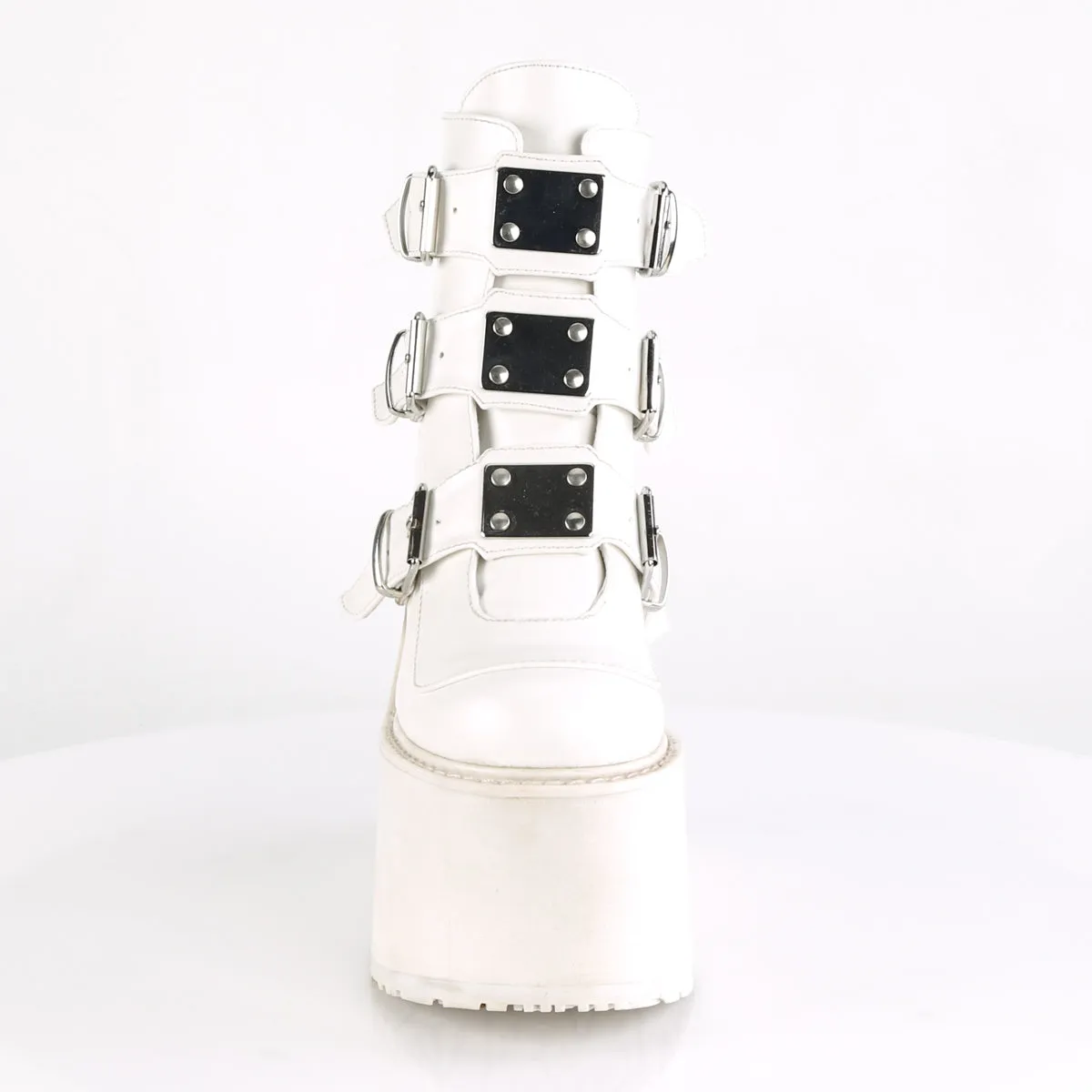 SWING-105 DemoniaCult White Vegan Leather Sexy Women's Ankle Boots (Alternative Footwear)