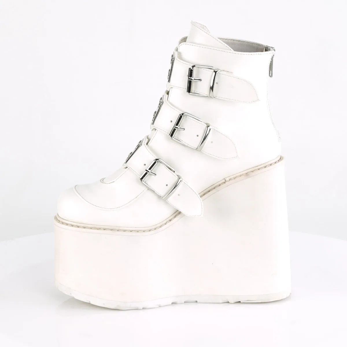 SWING-105 DemoniaCult White Vegan Leather Sexy Women's Ankle Boots (Alternative Footwear)