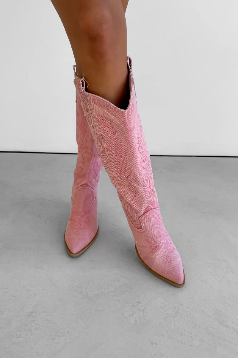 TENNESSEE Knee High Cowboy Western Boots - Pink