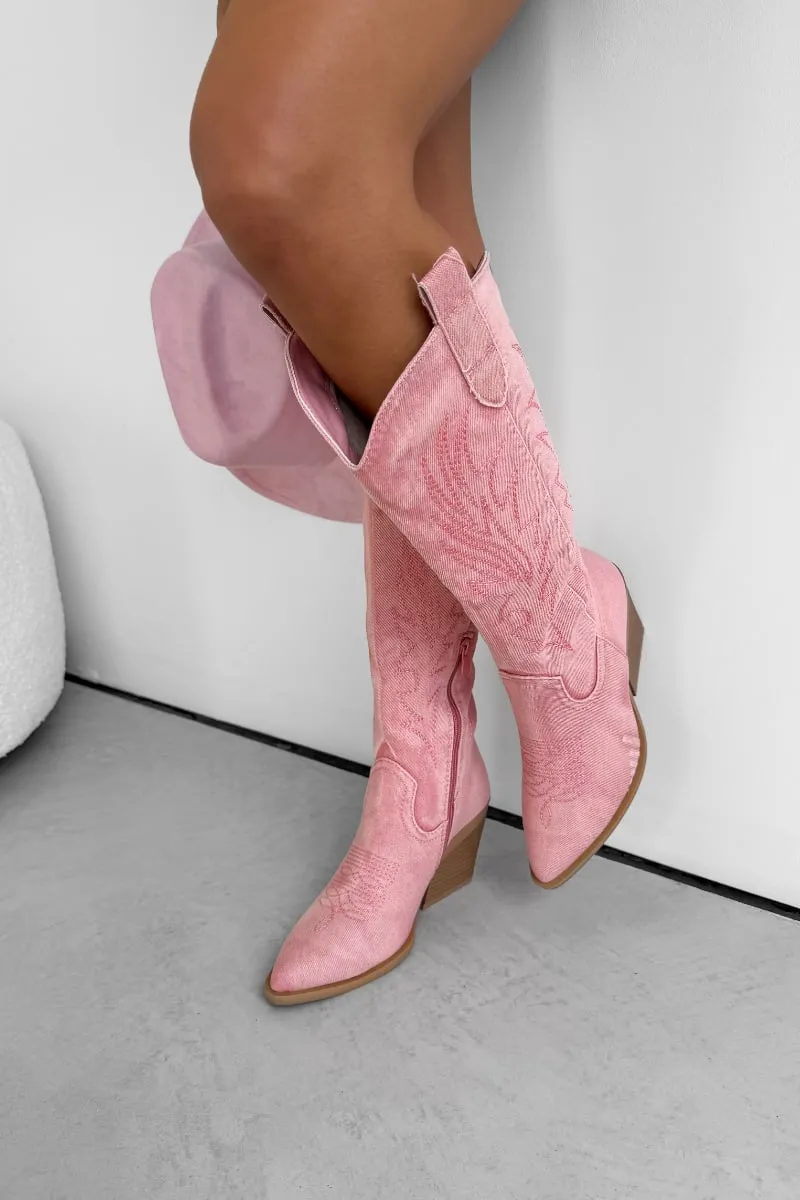 TENNESSEE Knee High Cowboy Western Boots - Pink