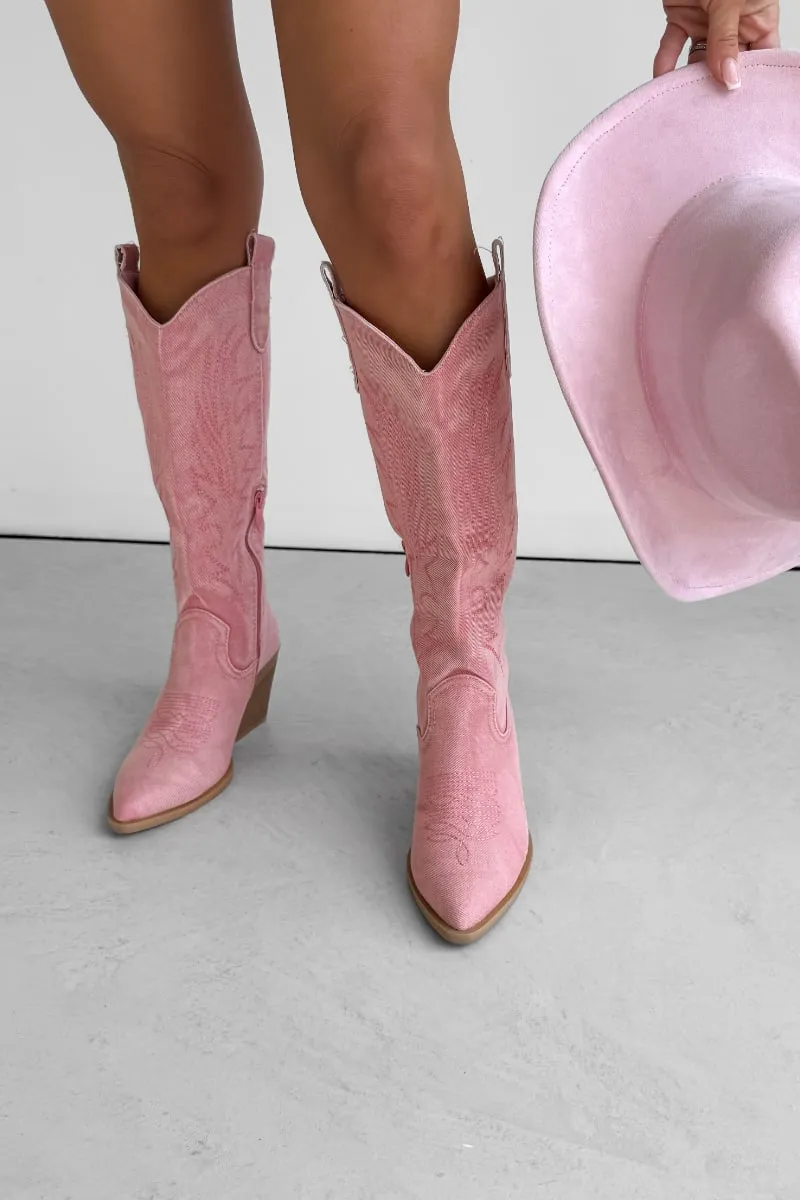TENNESSEE Knee High Cowboy Western Boots - Pink