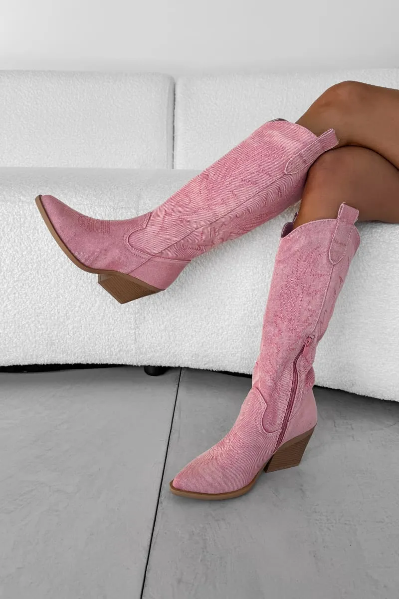 TENNESSEE Knee High Cowboy Western Boots - Pink