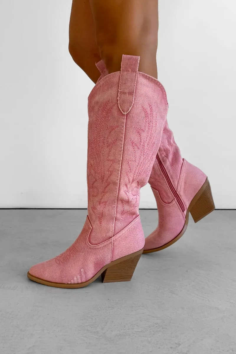 TENNESSEE Knee High Cowboy Western Boots - Pink