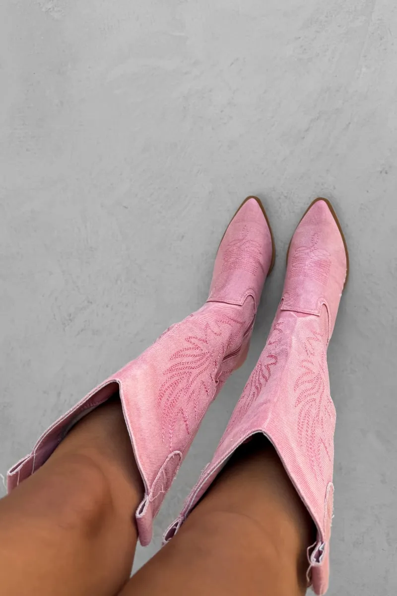 TENNESSEE Knee High Cowboy Western Boots - Pink