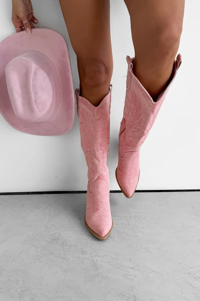 TENNESSEE Knee High Cowboy Western Boots - Pink