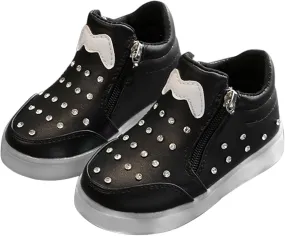 Toddler Little Girls Boys LED Flashing Sneakers Leather Zipper Flat Short Boots Lightweight Sport Shoes for Kids