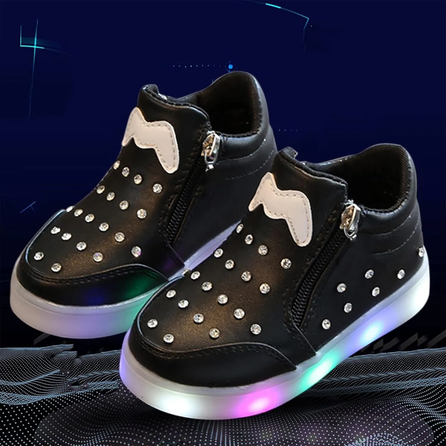 Toddler Little Girls Boys LED Flashing Sneakers Leather Zipper Flat Short Boots Lightweight Sport Shoes for Kids