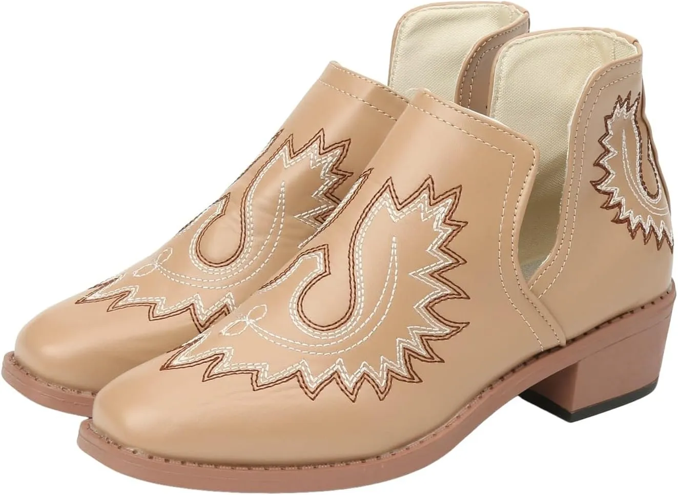 Western Boots Women Fashion Boots for Women Dressy Low Heel Round Toe Chunky Heel Low Heels Slip on Fashionable