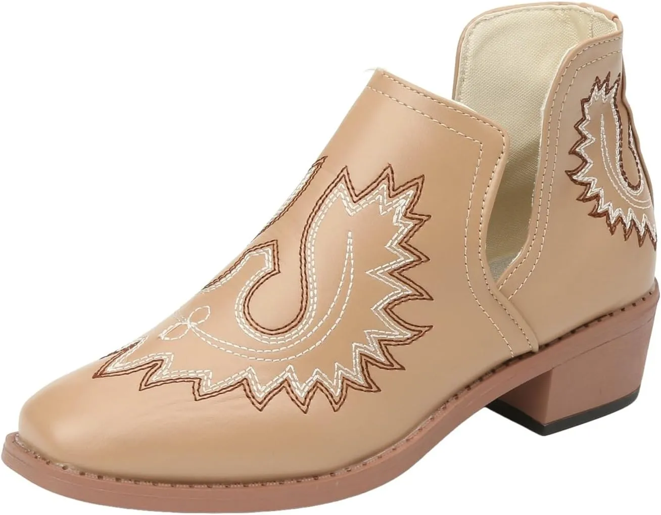 Western Boots Women Fashion Boots for Women Dressy Low Heel Round Toe Chunky Heel Low Heels Slip on Fashionable