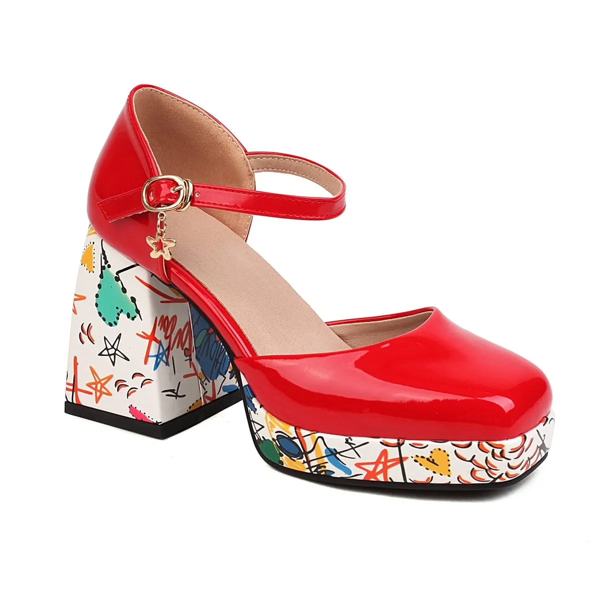 Wjczt Women's High Heel Sandals 2023 Summer New Luxury Round Head Comfortable Chunky Heels Fashion Printed Shoes All-match, Size 43 45