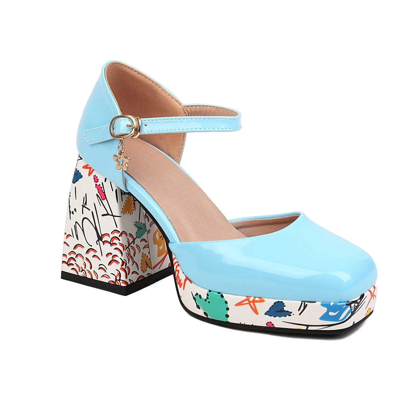 Wjczt Women's High Heel Sandals 2023 Summer New Luxury Round Head Comfortable Chunky Heels Fashion Printed Shoes All-match, Size 43 45