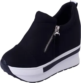 Women Casual ShoesThick Soled Platform Canvas High Heeled Casual Shoes Zipper Foreign Trade Women's Shoes Sneaker Men