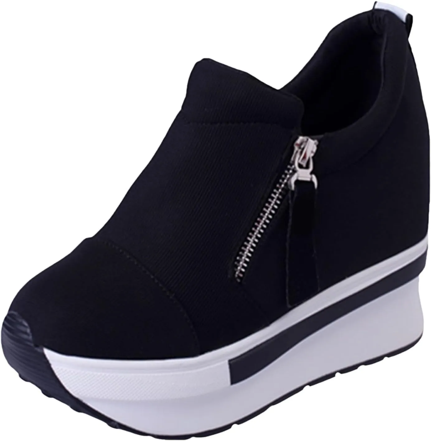 Women Casual ShoesThick Soled Platform Canvas High Heeled Casual Shoes Zipper Foreign Trade Women's Shoes Sneaker Men