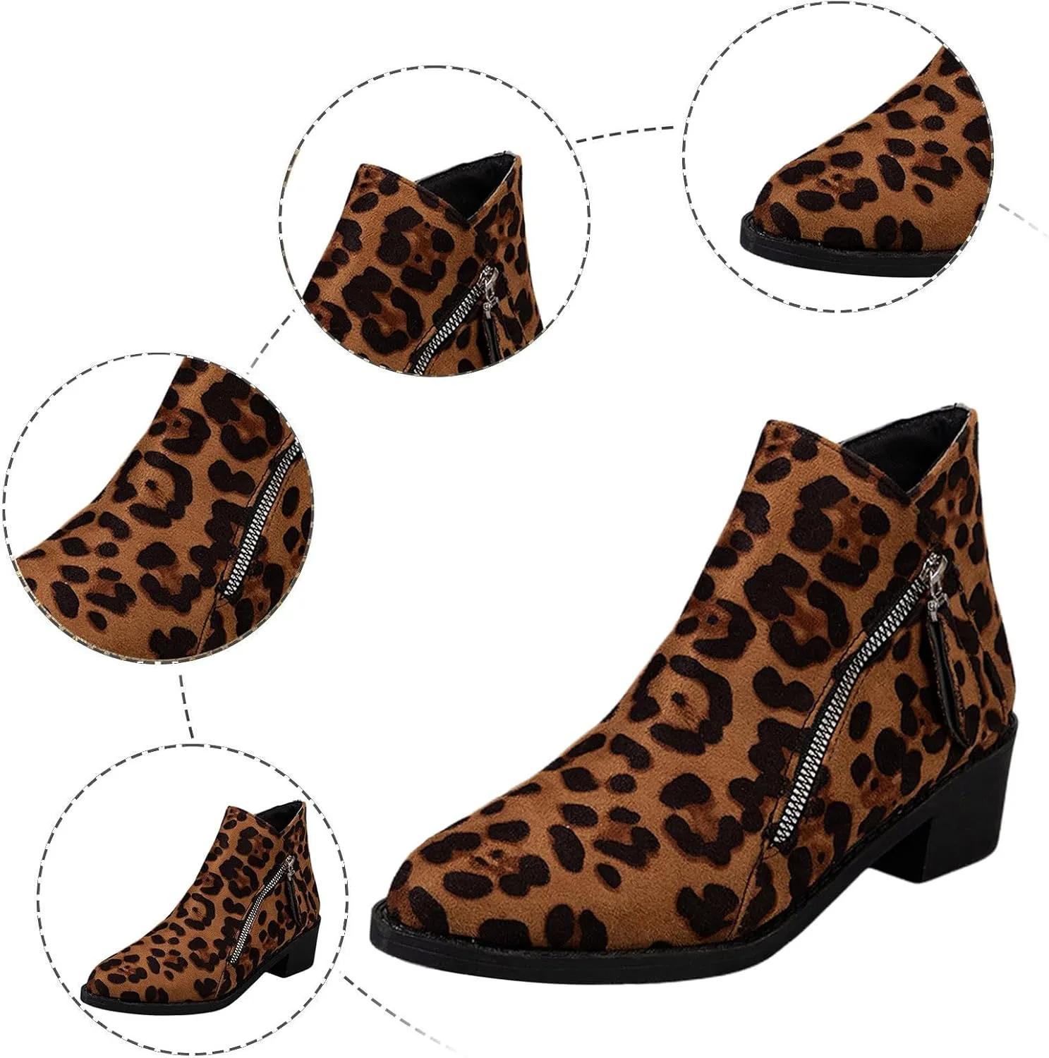 Womens Boots Fall 2024 Ankle Booties Zipper Western Boots Low Heel Dress Booties Shoes Suede Cowboy Boots