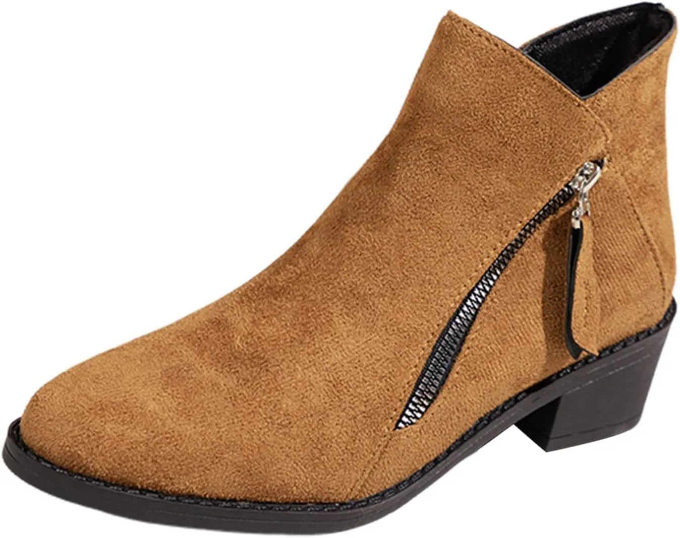 Womens Boots Fall 2024 Ankle Booties Zipper Western Boots Low Heel Dress Booties Shoes Suede Cowboy Boots