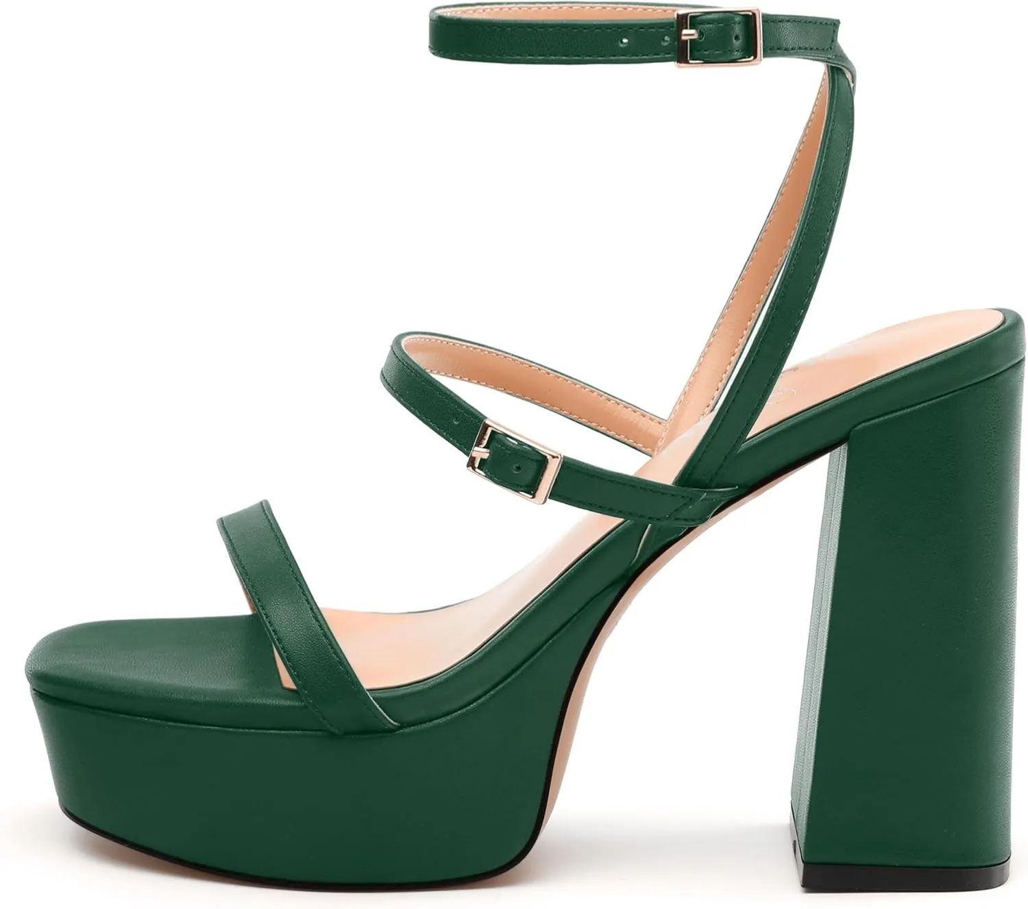 Womens Platform Heel Sandals, Square Open Toe High Chunky Heel Ankle Strap Sandals, High Block Heel Strappy Buckle Sandals 5"