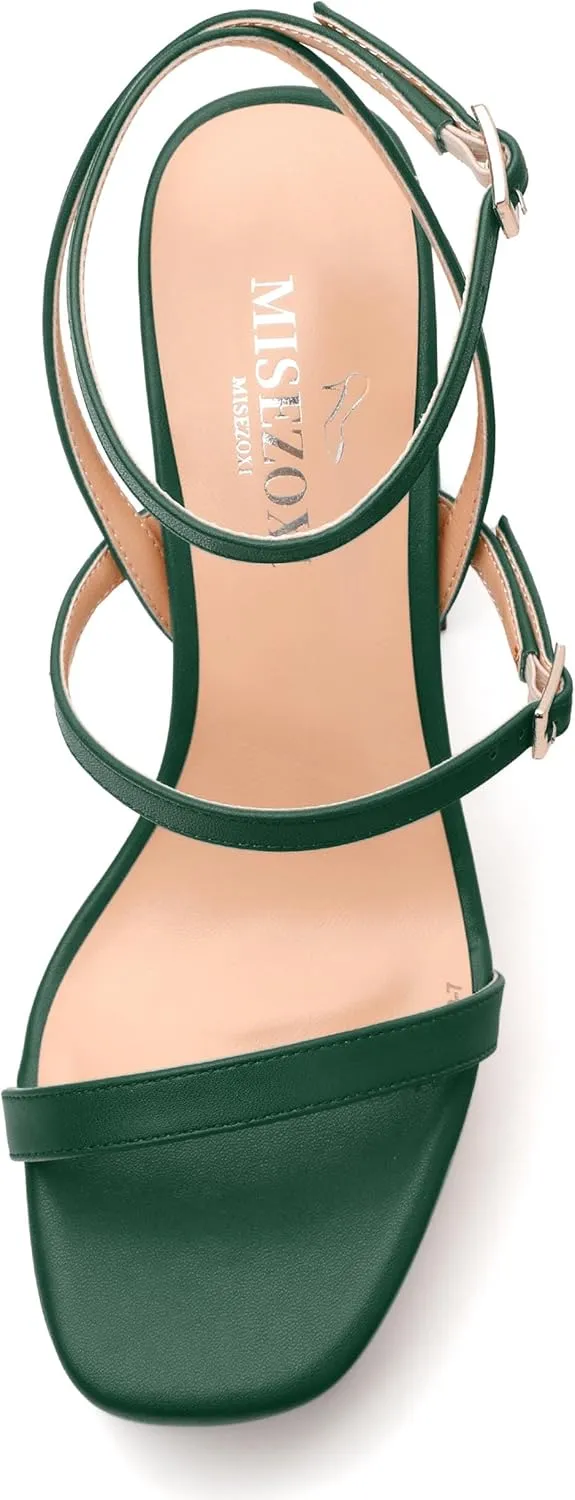 Womens Platform Heel Sandals, Square Open Toe High Chunky Heel Ankle Strap Sandals, High Block Heel Strappy Buckle Sandals 5"