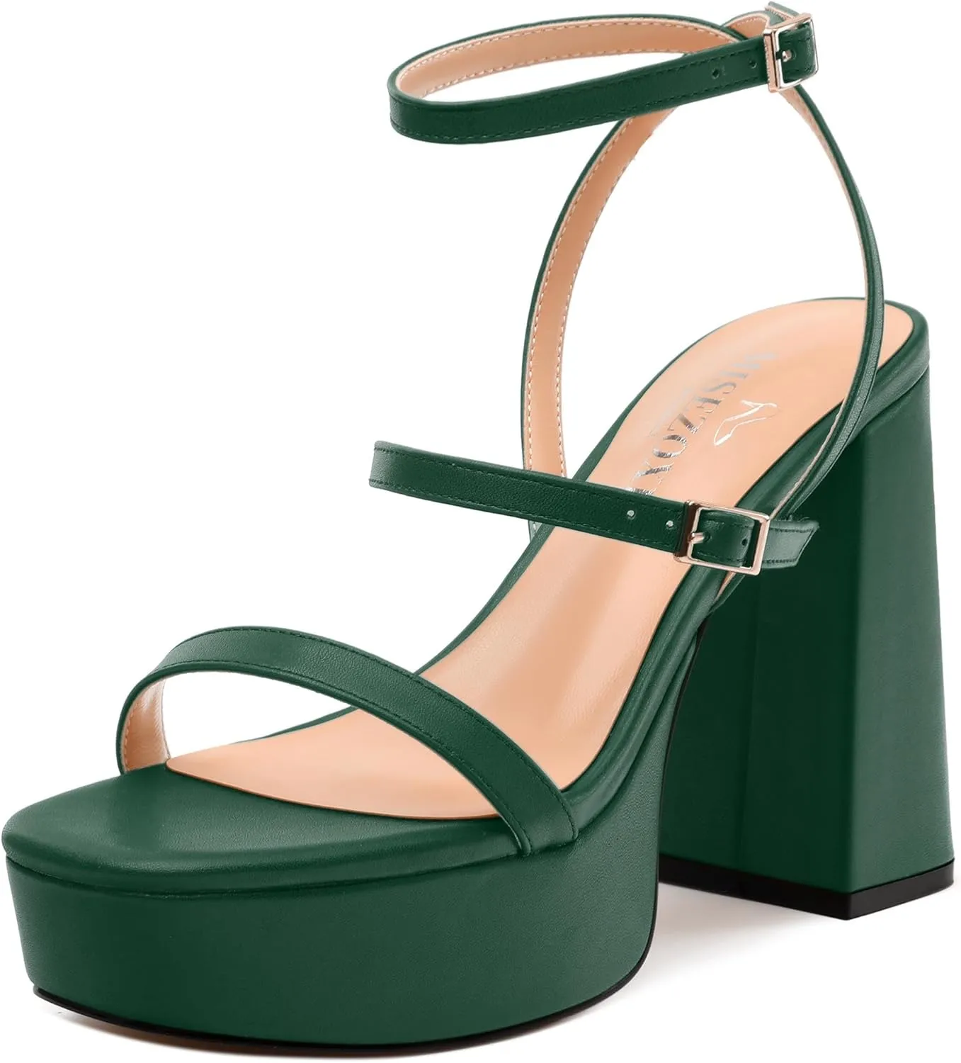 Womens Platform Heel Sandals, Square Open Toe High Chunky Heel Ankle Strap Sandals, High Block Heel Strappy Buckle Sandals 5"