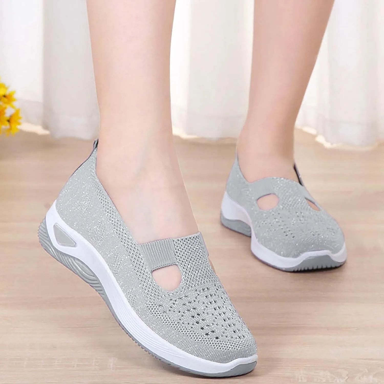Women's Woven Orthopedic Breathable Soft Walking Walking Shoes Women Jogging Dress Casual Shoes Waterproof Sneakers Slip On Tennis Shoe White Loafers